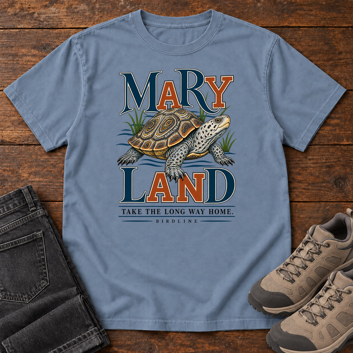 Maryland Take the Long Way Home Turtle T-Shirt in Blue Jean