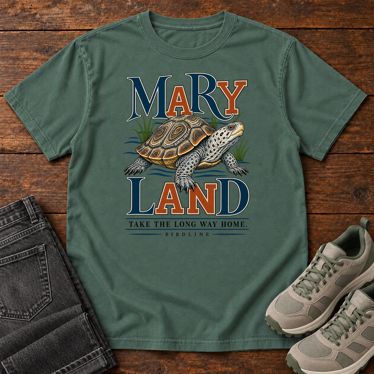 Maryland Take the Long Way Home Turtle T-Shirt in Blue Spruce