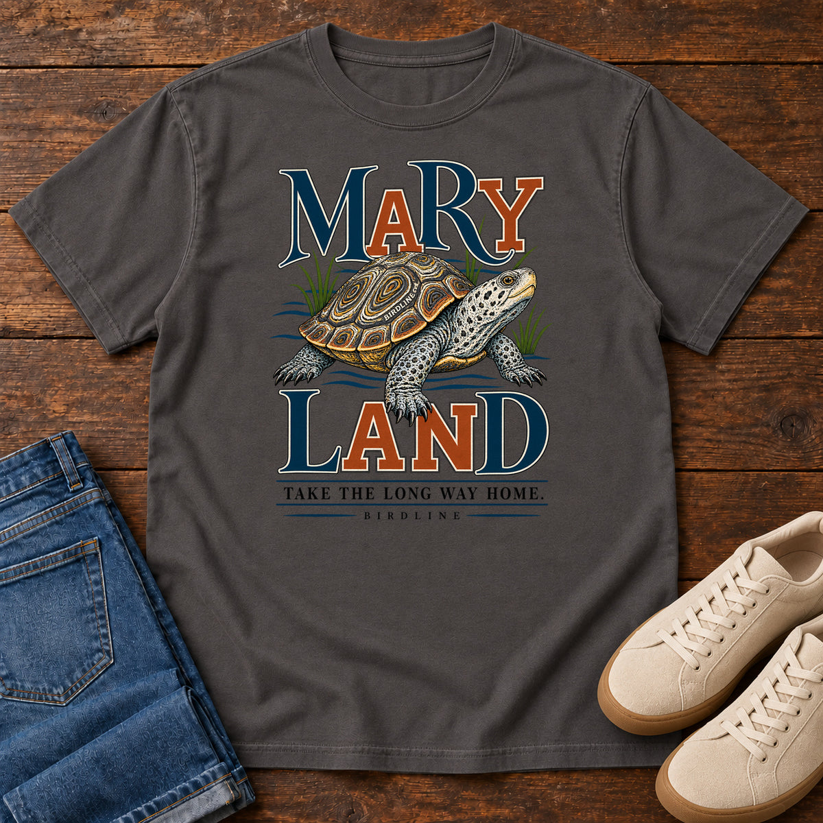 Maryland Take the Long Way Home Turtle T-Shirt in Graphite