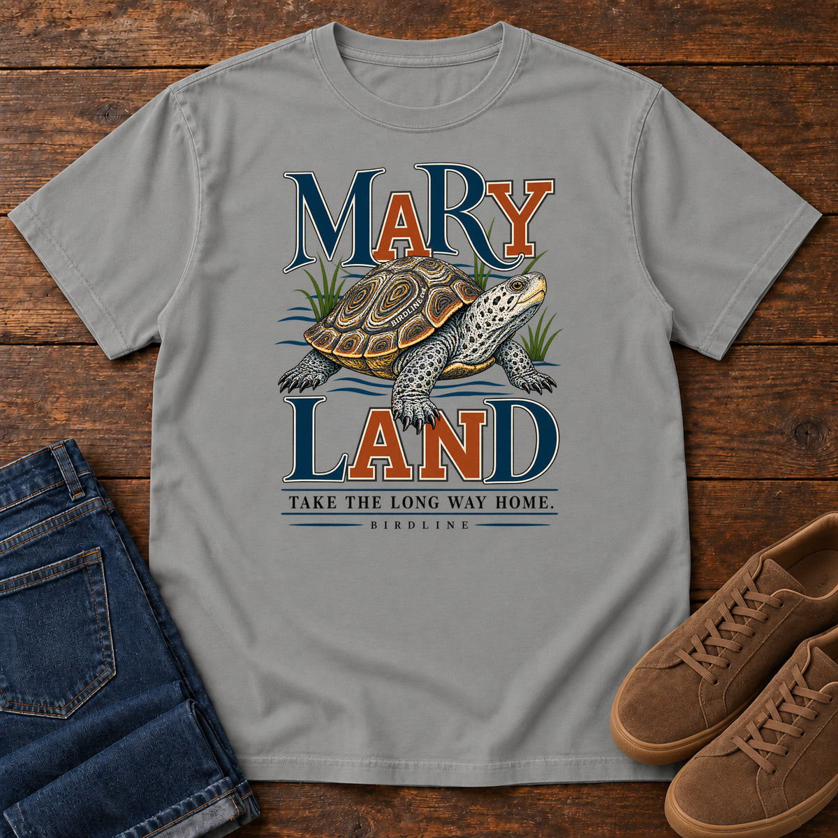 Maryland Take the Long Way Home Turtle T-Shirt in Grey