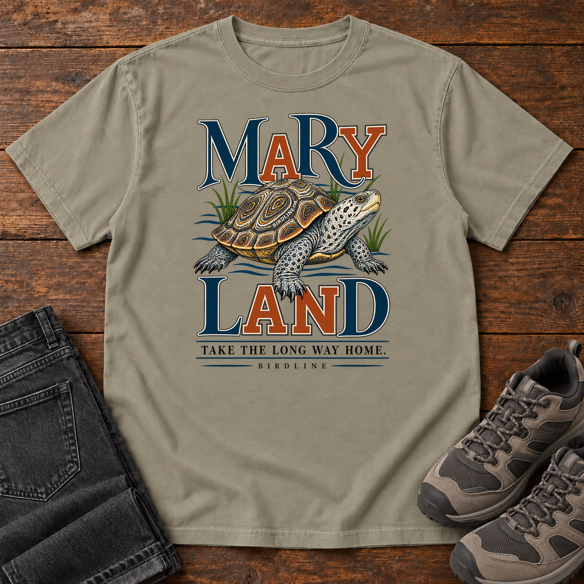 Maryland Take the Long Way Home Turtle T-Shirt in Sandstone
