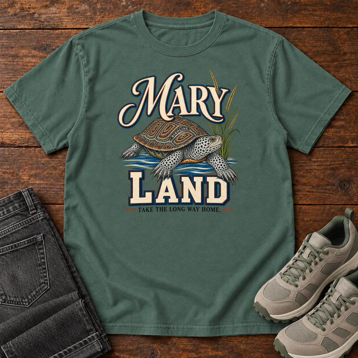Maryland Take the Long Way Home Turtle Variant T-Shirt in Blue Spruce