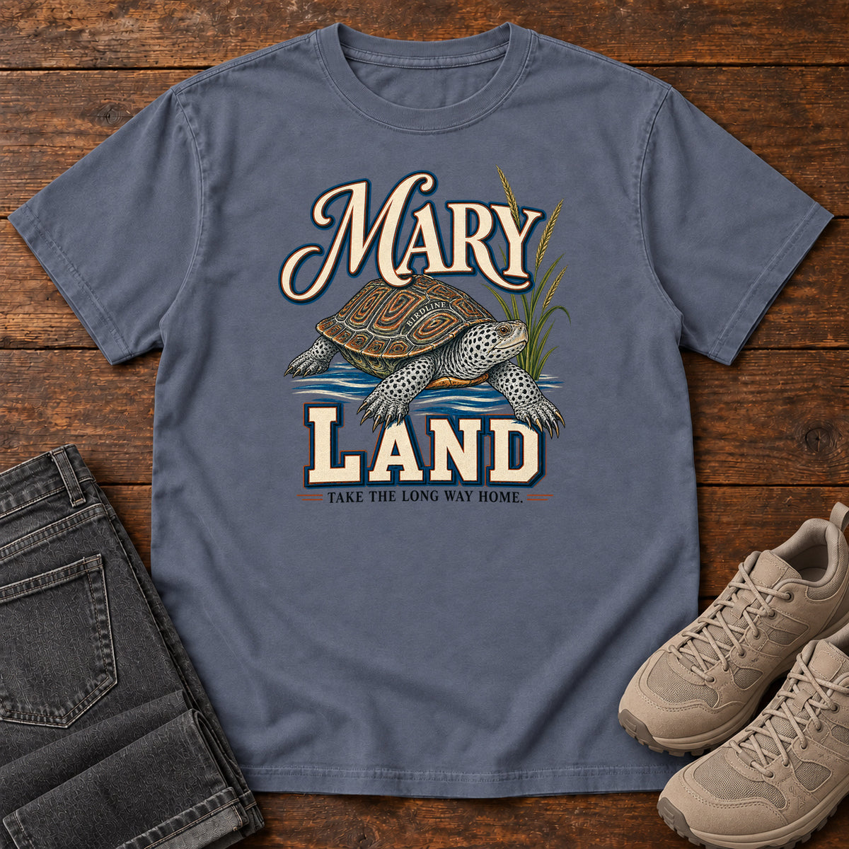 Maryland Take the Long Way Home Turtle Variant T-Shirt in Denim