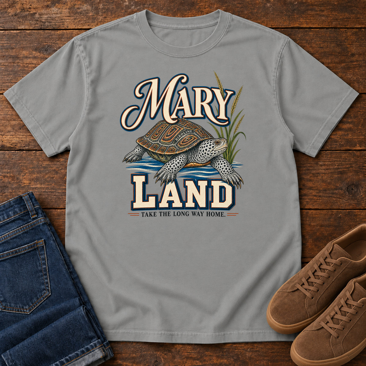 Maryland Take the Long Way Home Turtle Variant T-Shirt in Grey