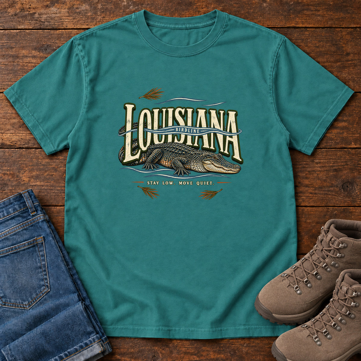 Louisiana Stay Low Move Quiet Alligator T-Shirt in Emerald