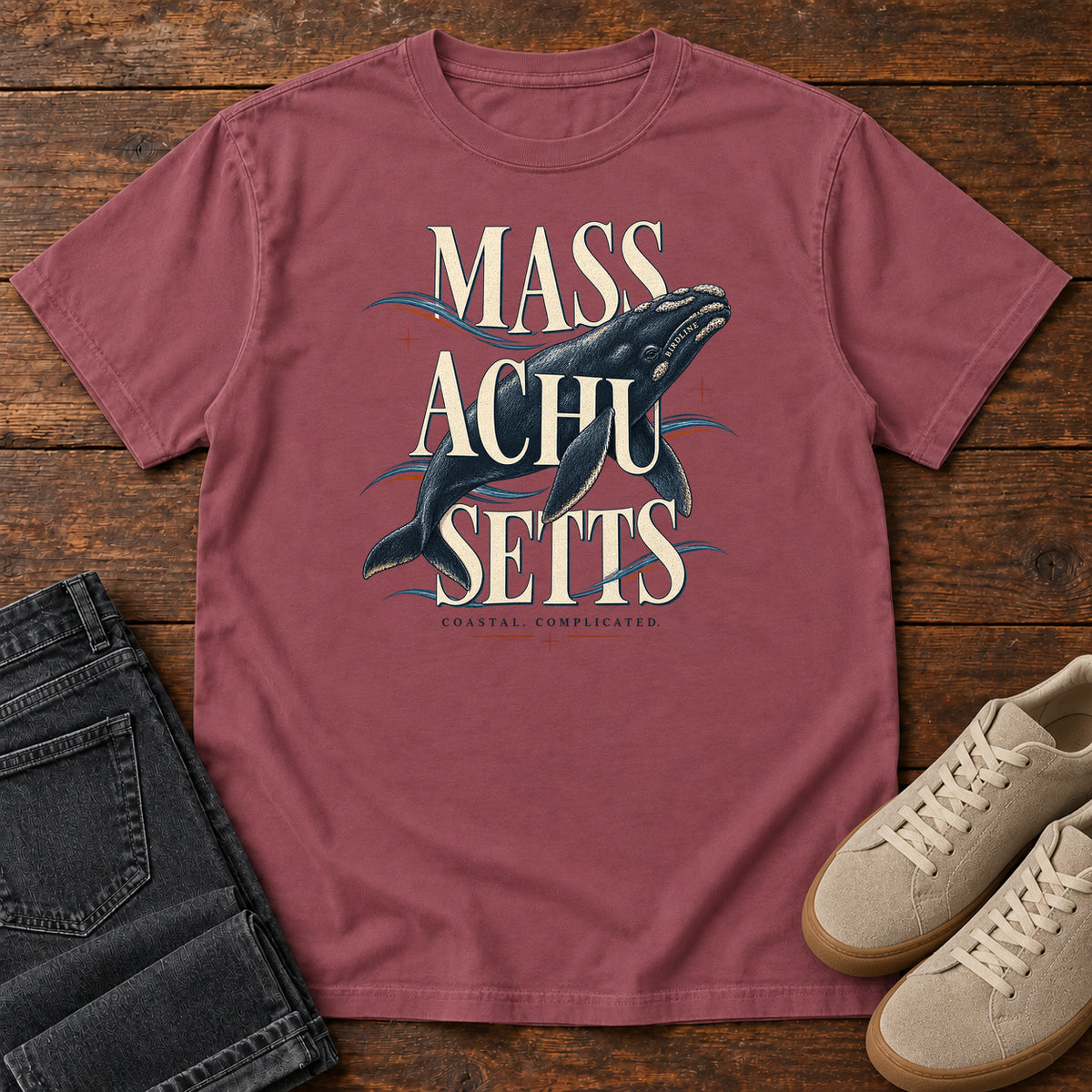 Massachusetts Coastal Complicated Whale T-Shirt in Brick