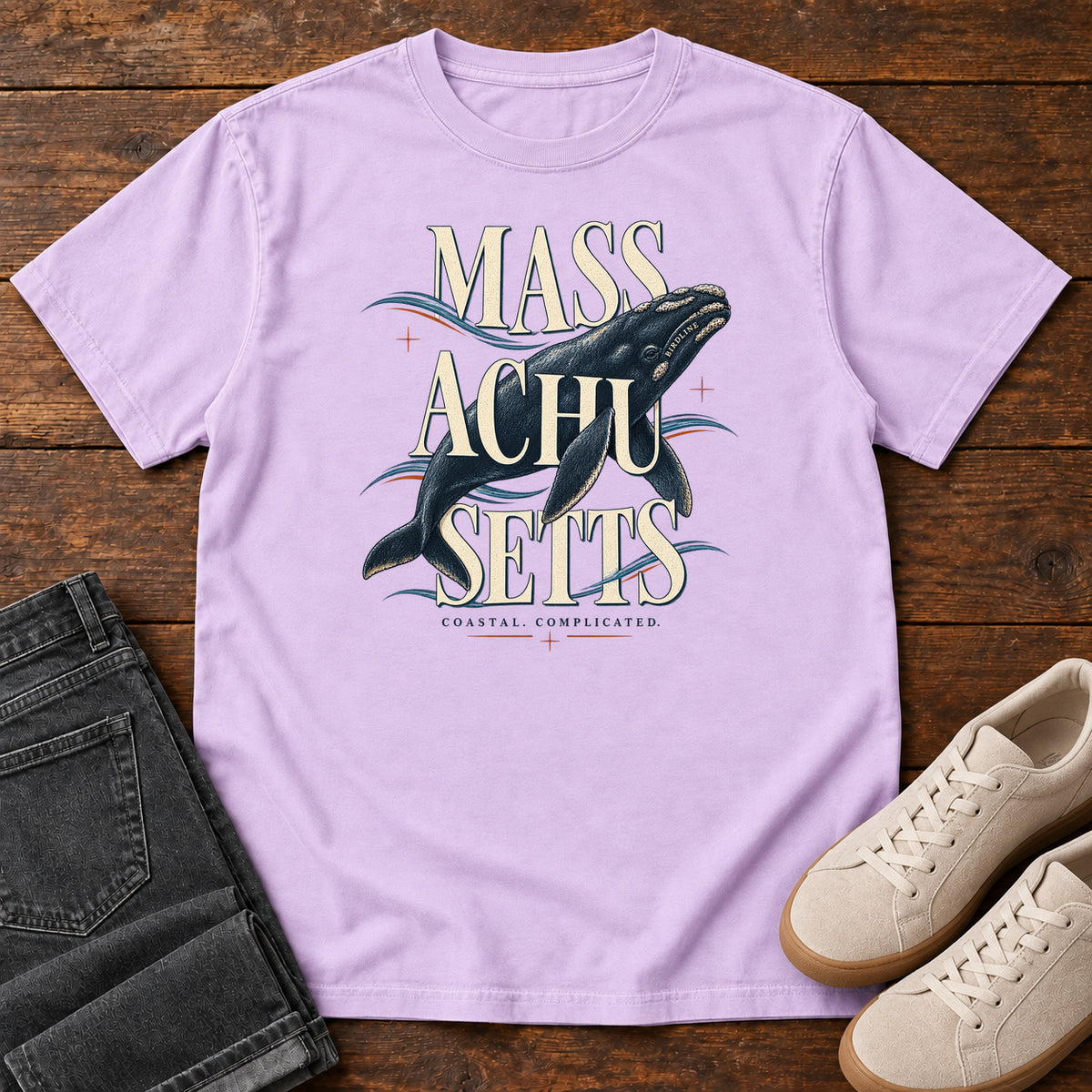 Massachusetts Coastal Complicated Whale T-Shirt in Orchid
