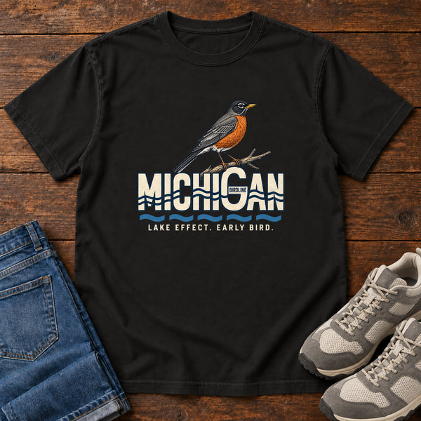 Michigan Lake Effect Early Bird Robin T-Shirt, alternate view