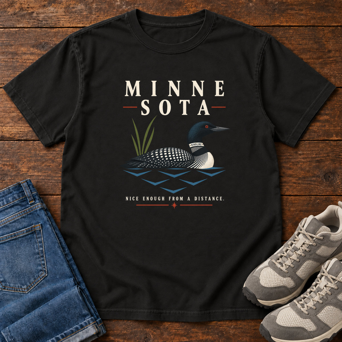 Minnesota Nice Enough from a Distance Loon T-Shirt in Black