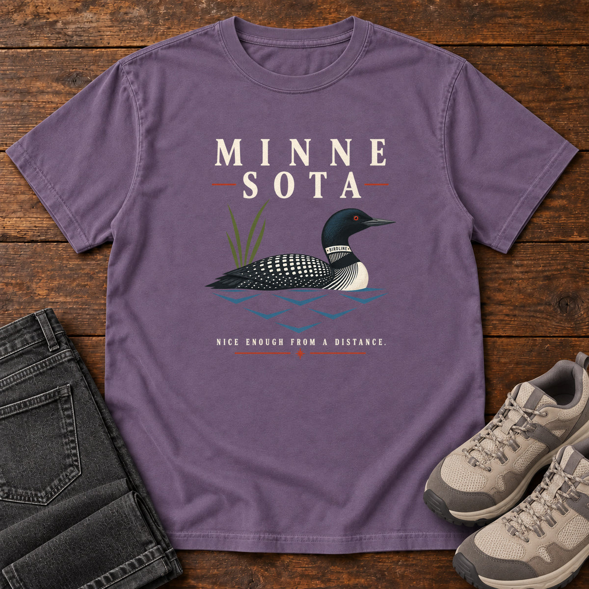 Minnesota Nice Enough from a Distance Loon T-Shirt in Grape