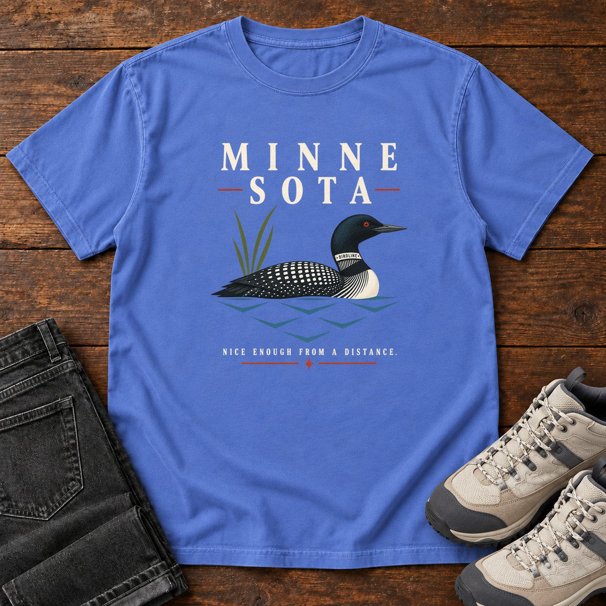 Minnesota Nice Enough from a Distance Loon T-Shirt in Mystic Blue