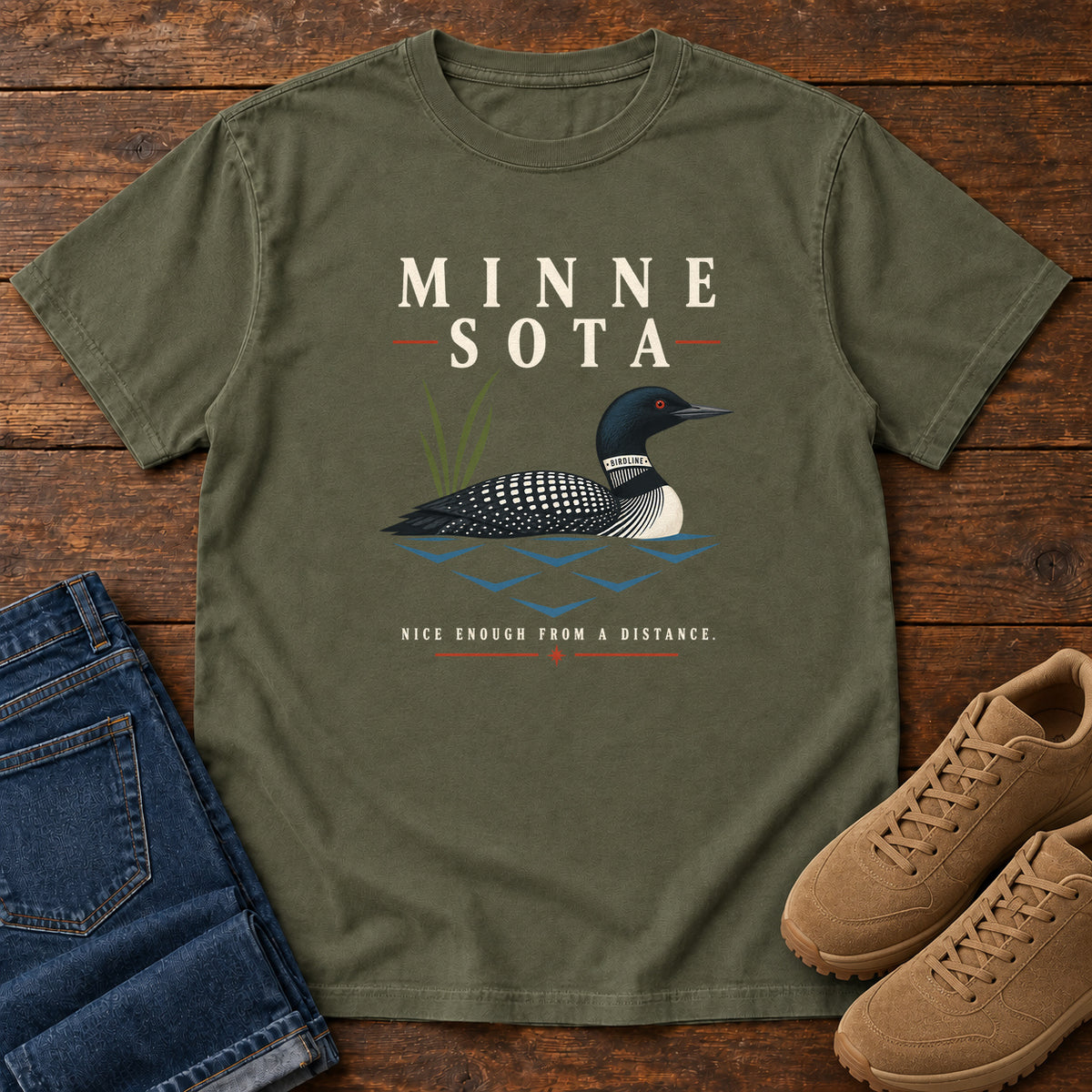 Minnesota Nice Enough from a Distance Loon T-Shirt in Sage
