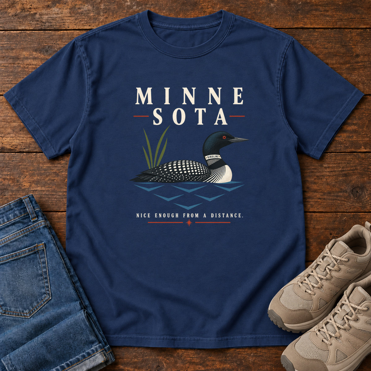 Minnesota Nice Enough from a Distance Loon T-Shirt in True Navy
