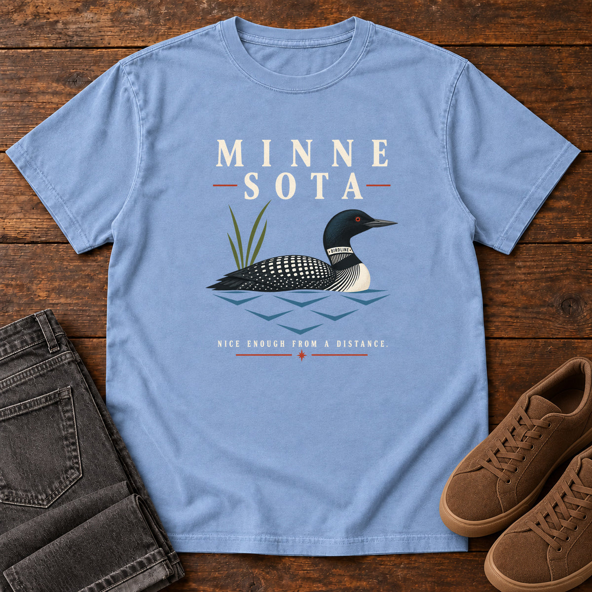 Minnesota Nice Enough from a Distance Loon T-Shirt in Washed Denim