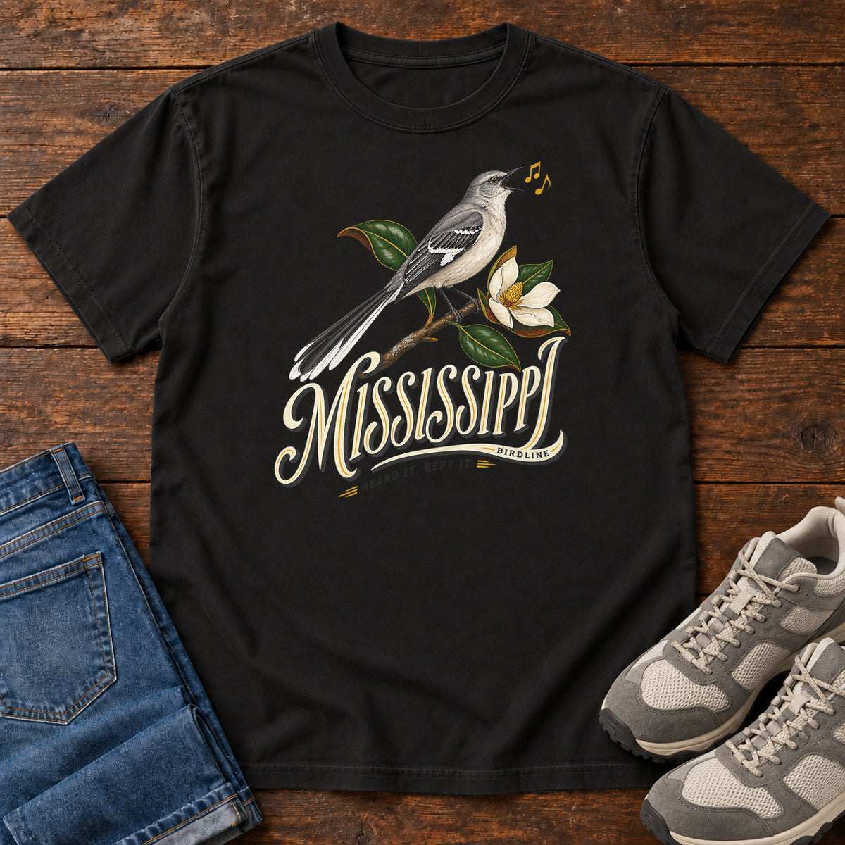Mississippi Heard It Kept It Mockingbird T-Shirt in Black