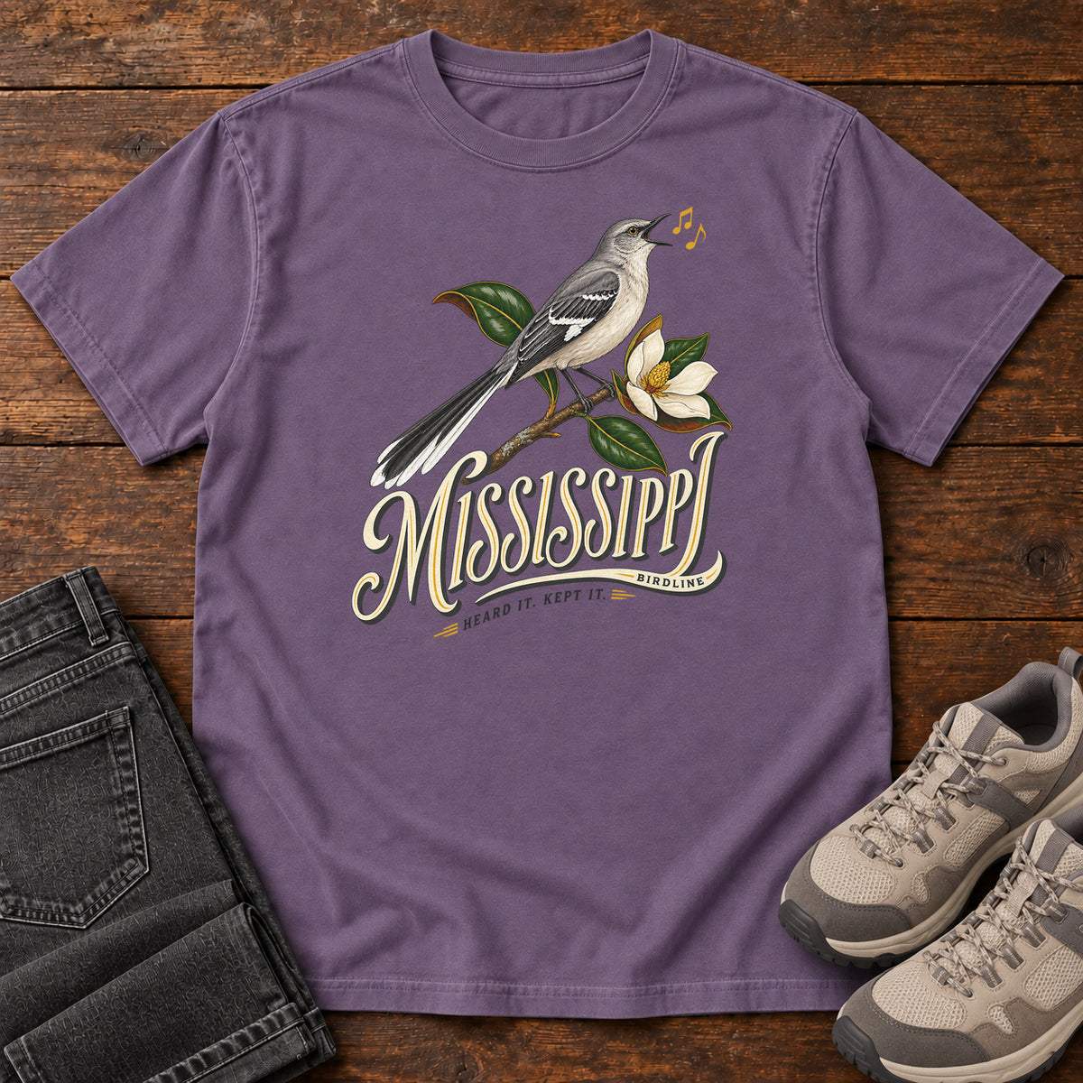 Mississippi Heard It Kept It Mockingbird T-Shirt in Grape