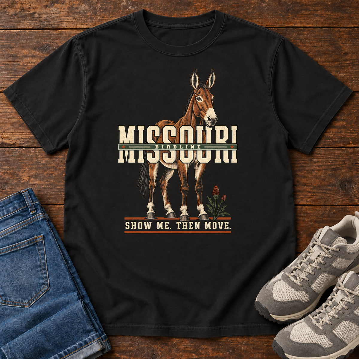 Missouri Show Me Then Move Mule T-Shirt in Black
