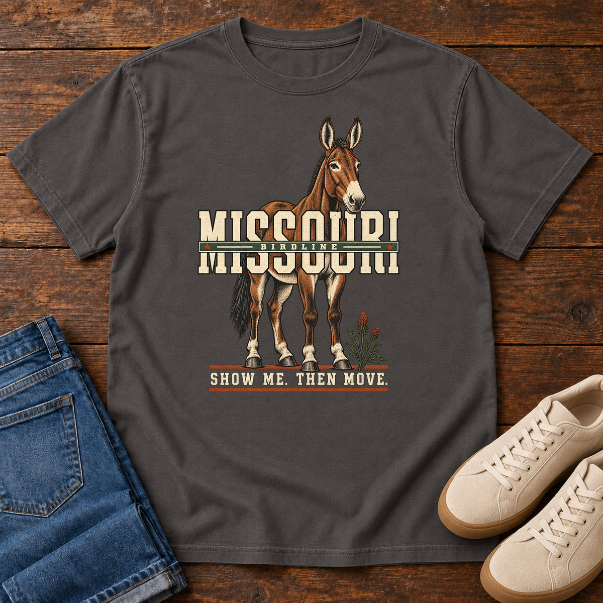 Missouri Show Me Then Move Mule T-Shirt in Graphite