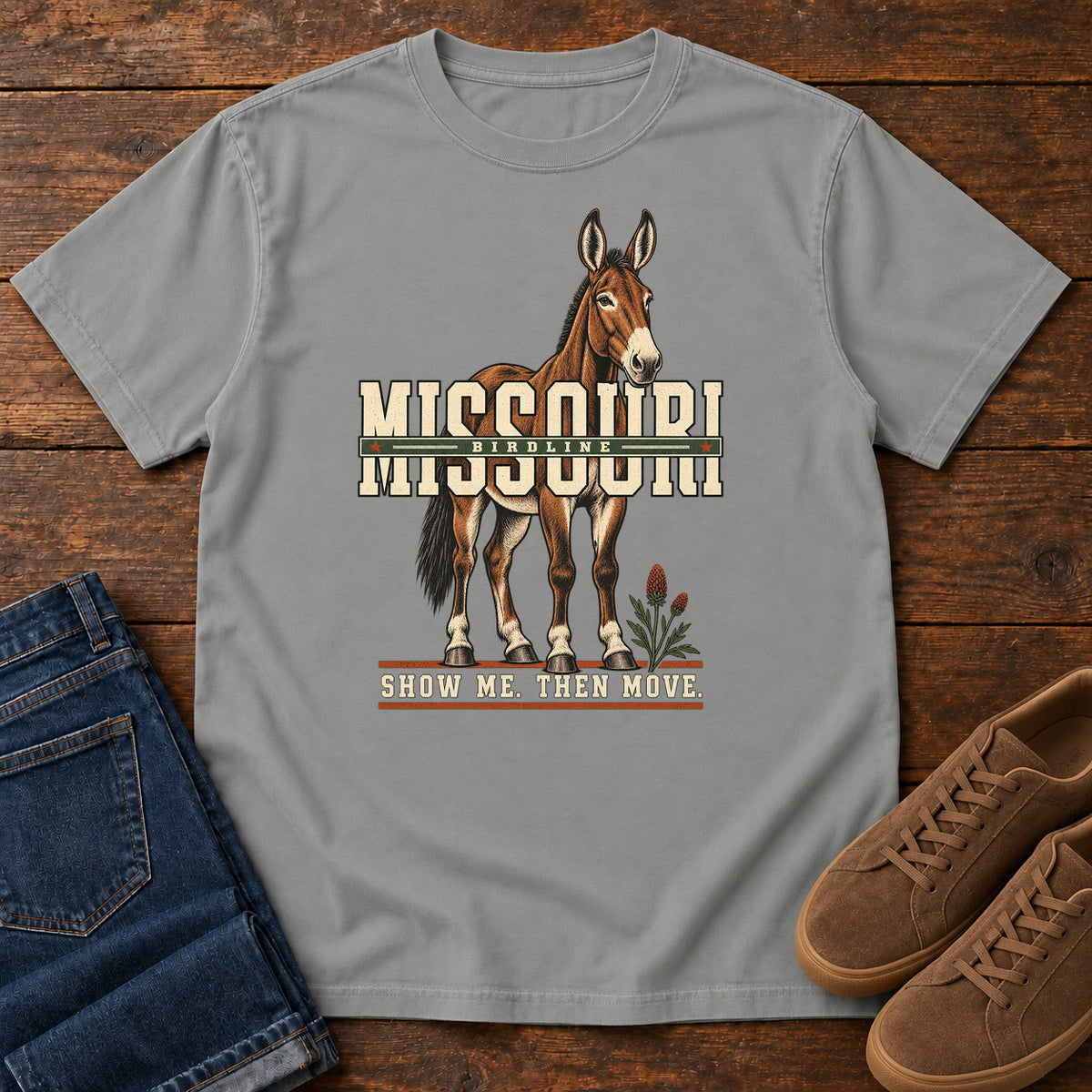 Missouri Show Me Then Move Mule T-Shirt in Grey