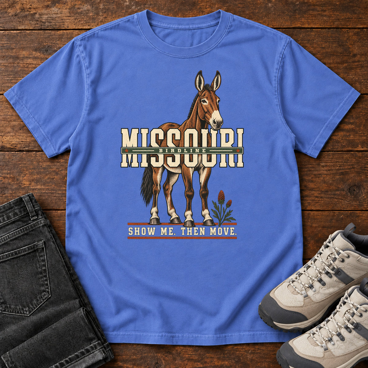 Missouri Show Me Then Move Mule T-Shirt in Mystic Blue