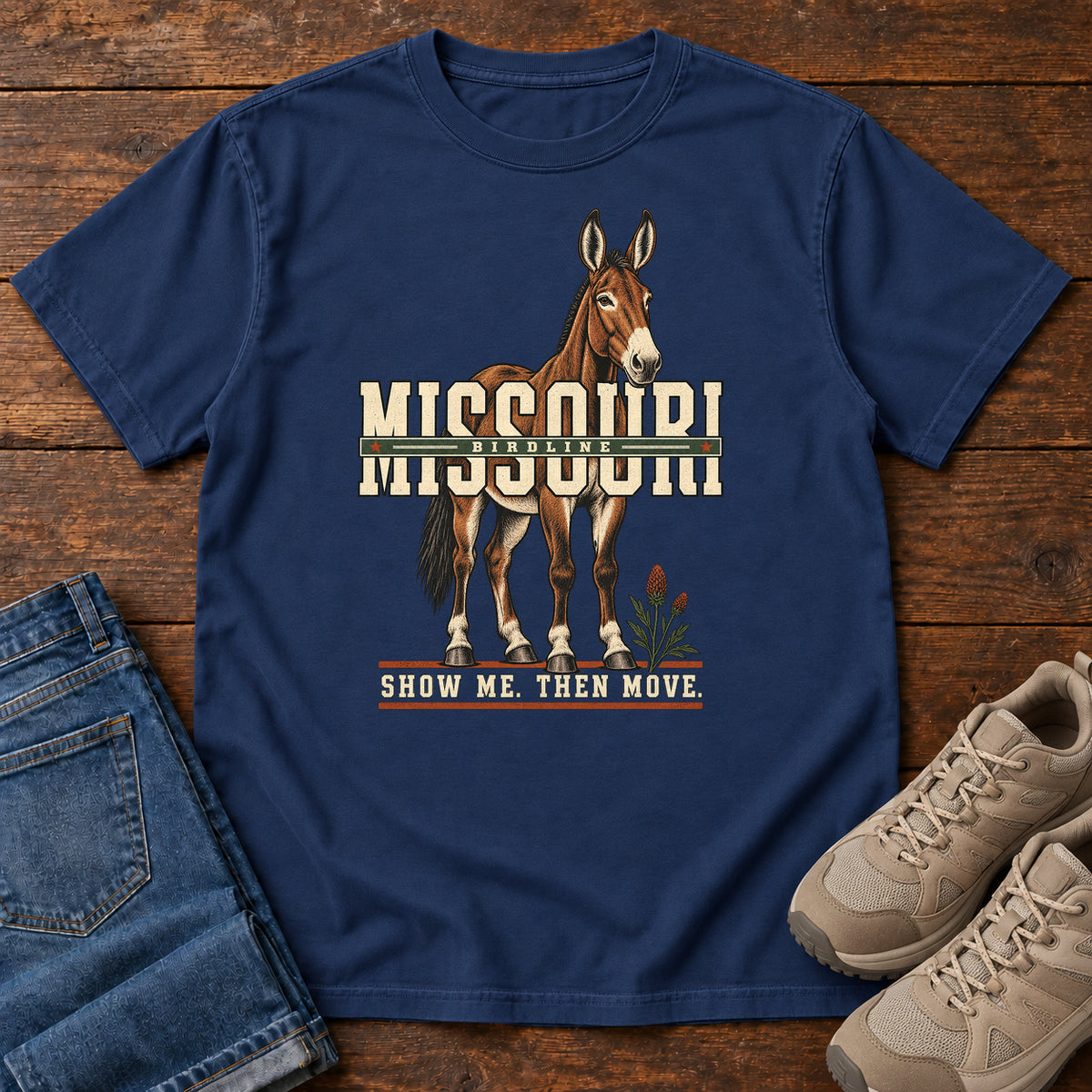 Missouri Show Me Then Move Mule T-Shirt in True Navy