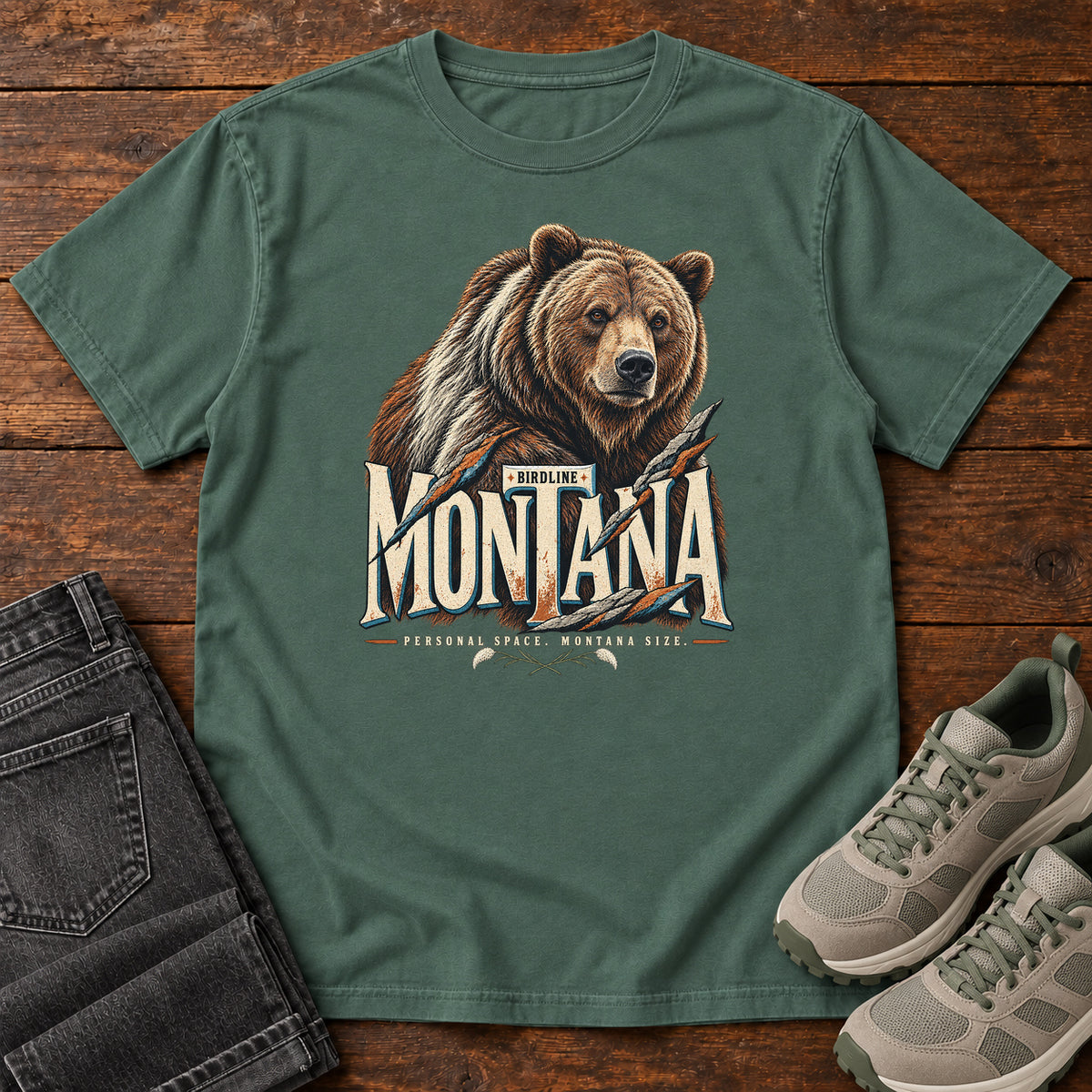 Montana Personal Space Montana Size Bear T-Shirt in Blue Spruce