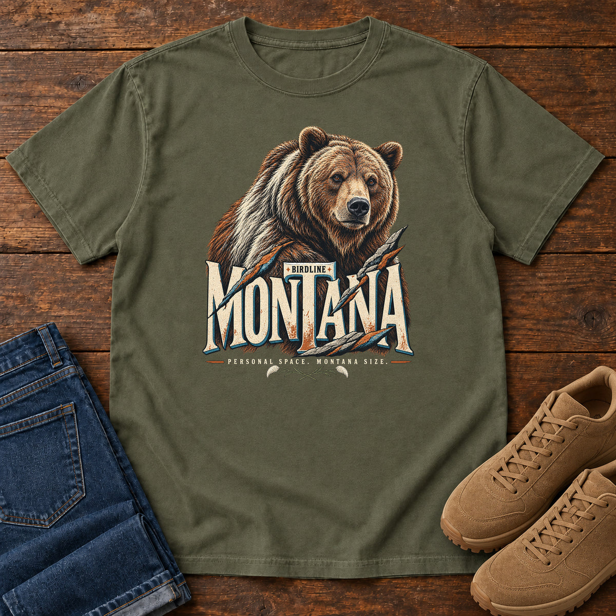 Montana Personal Space Montana Size Bear T-Shirt in Sage