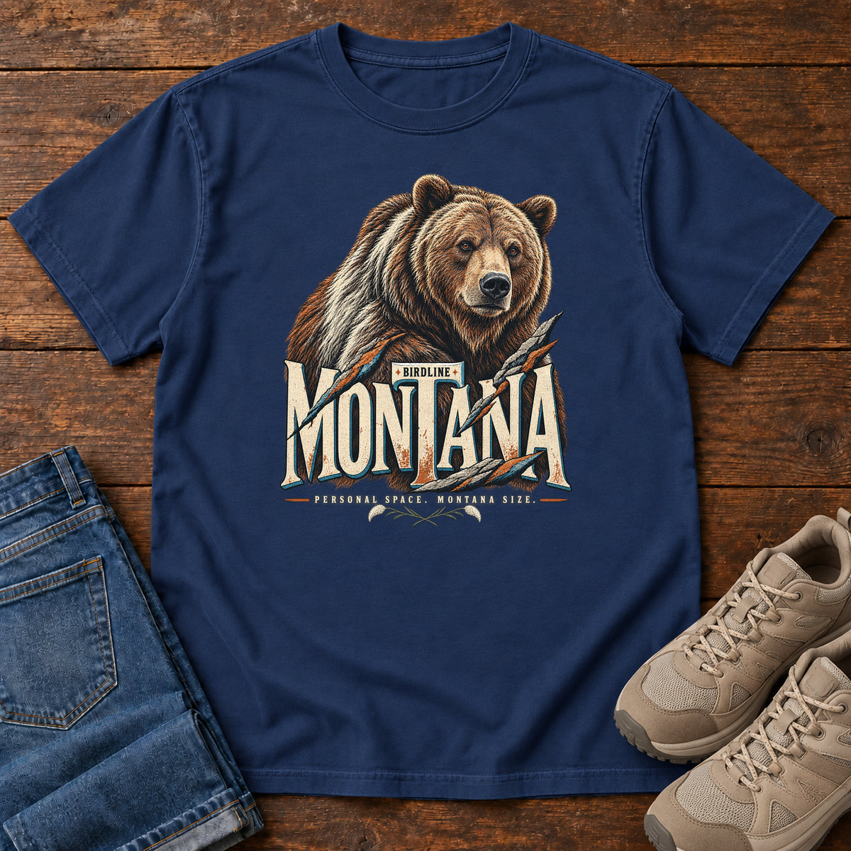 Montana Personal Space Montana Size Bear T-Shirt in True Navy