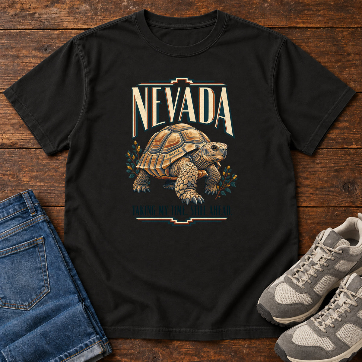 Nevada Taking My Time Still Ahead Tortoise T-Shirt in Black