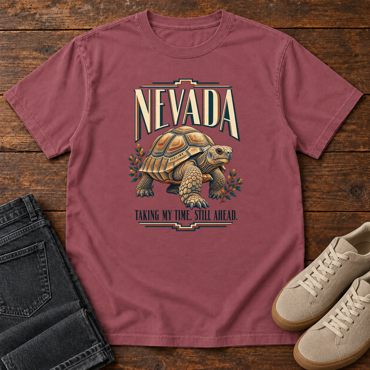 Nevada Taking My Time Still Ahead Tortoise T-Shirt in Brick