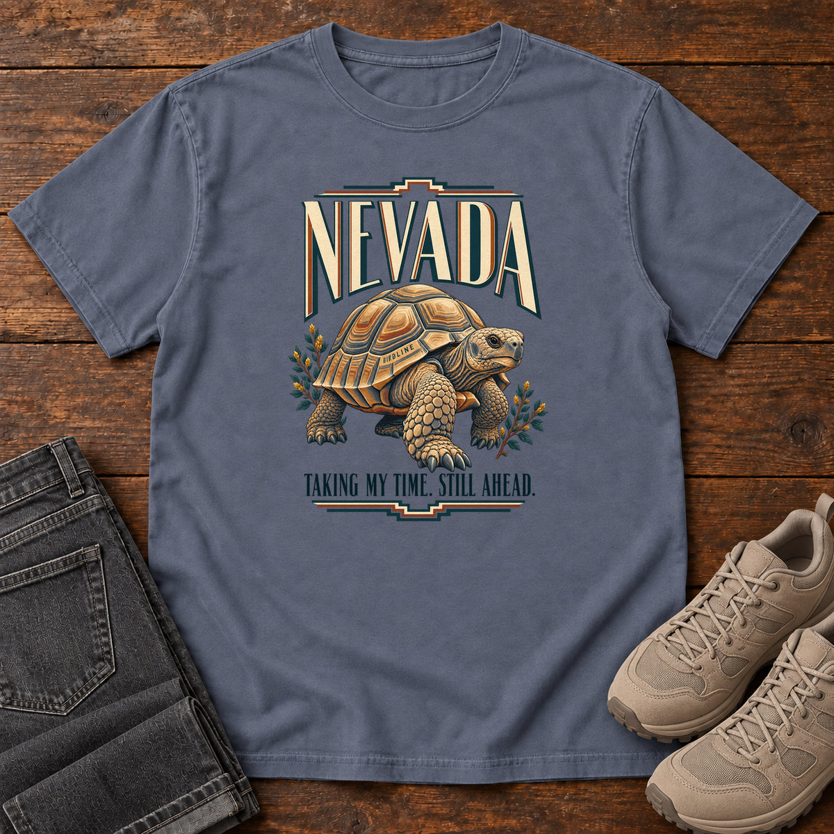 Nevada Taking My Time Still Ahead Tortoise T-Shirt in Denim