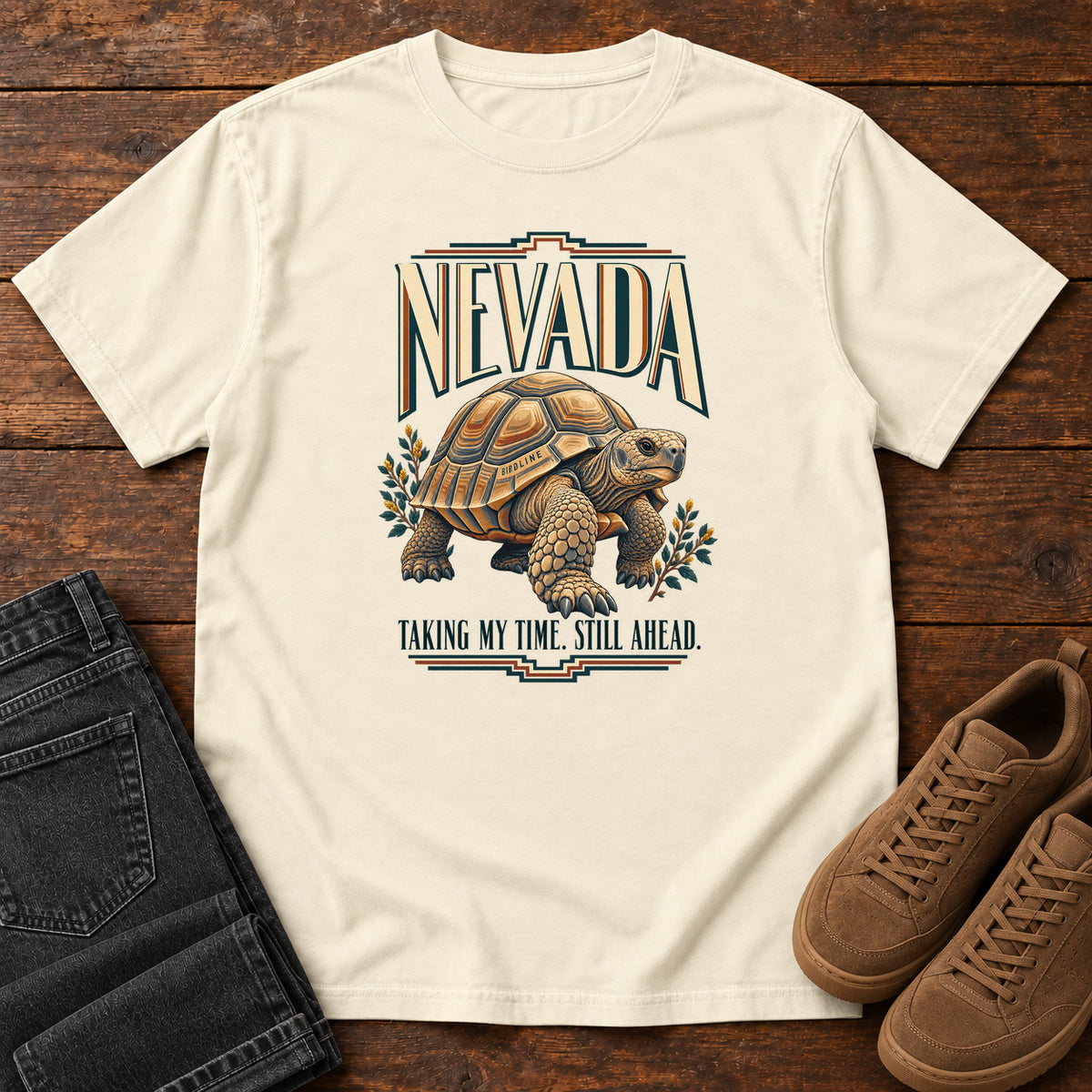 Nevada Taking My Time Still Ahead Tortoise T-Shirt in Ivory