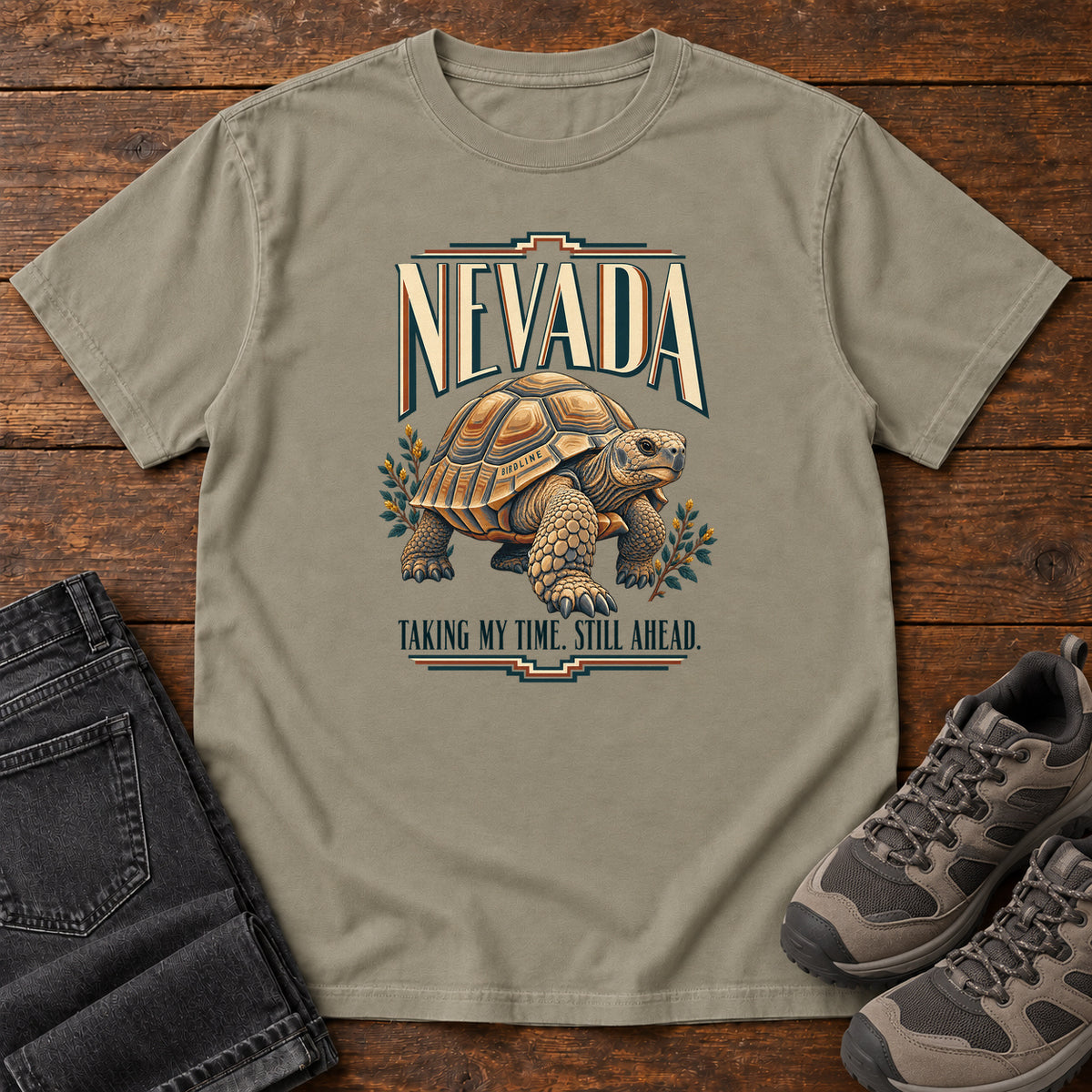 Nevada Taking My Time Still Ahead Tortoise T-Shirt in Sandstone