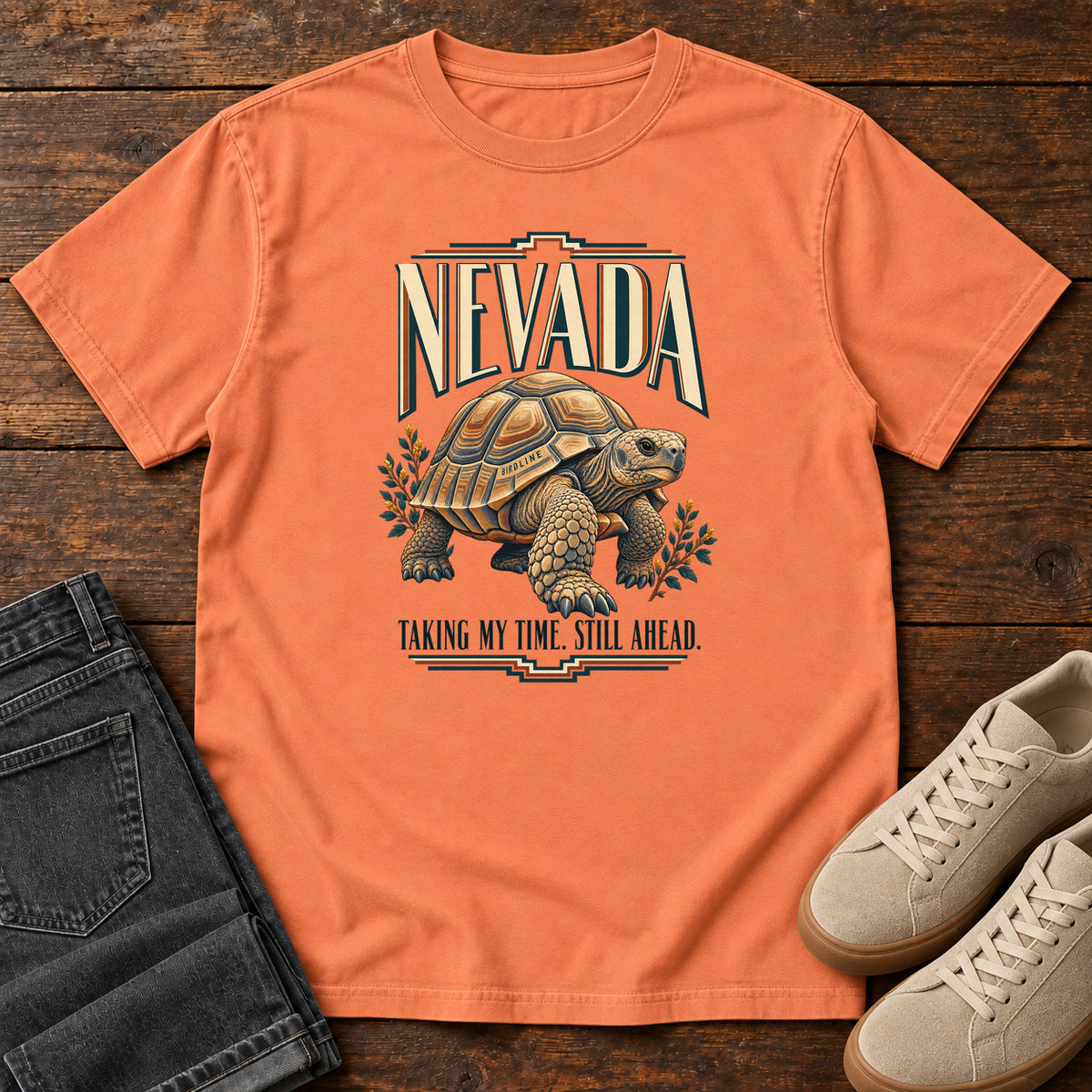 Nevada Taking My Time Still Ahead Tortoise T-Shirt in Terracotta
