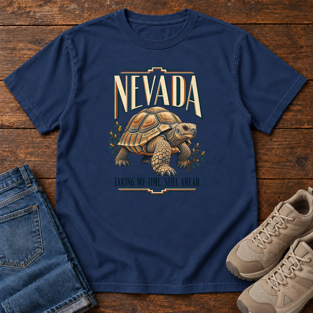 Nevada Taking My Time Still Ahead Tortoise T-Shirt in True Navy