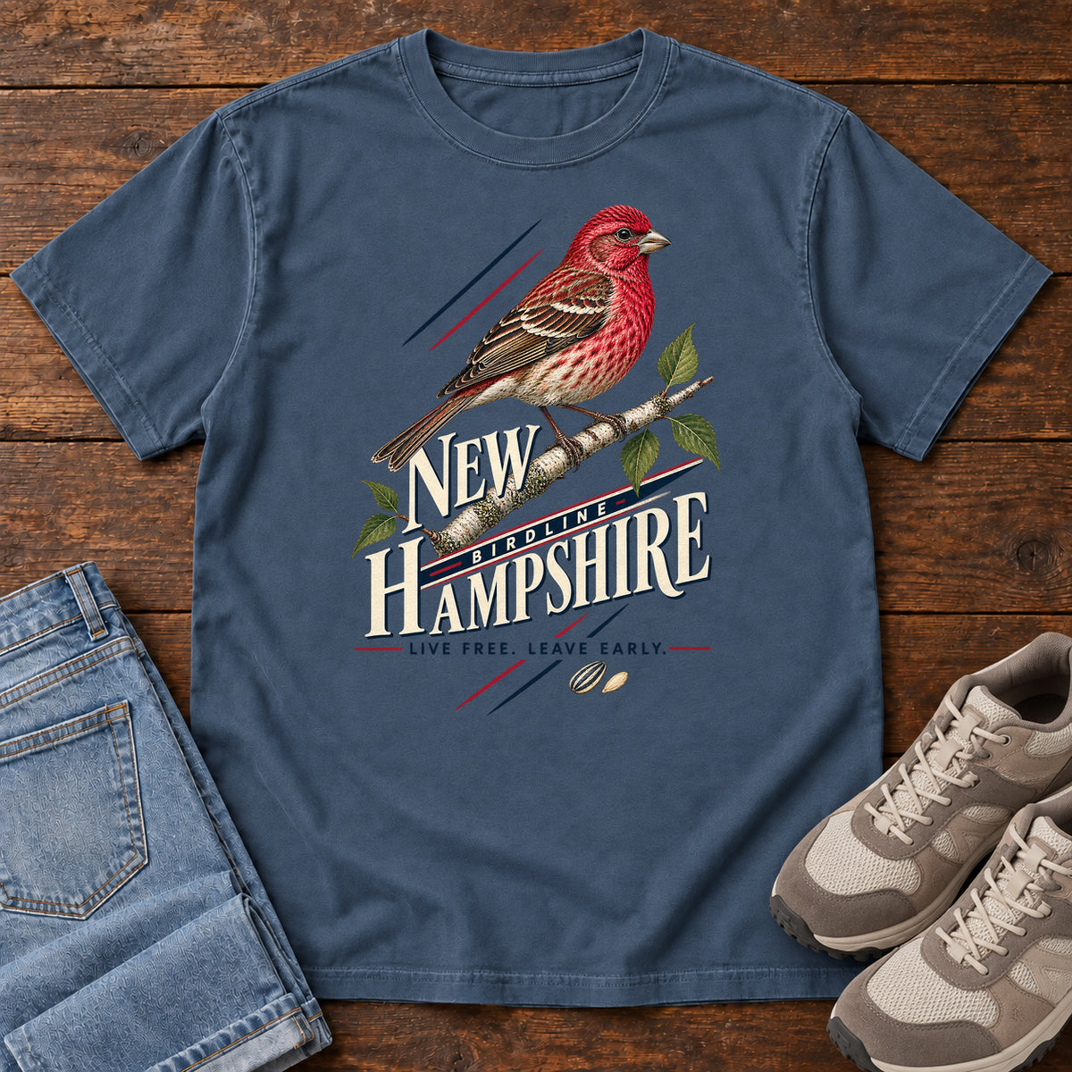 New Hampshire Live Free Leave Early Finch T-Shirt in Midnight