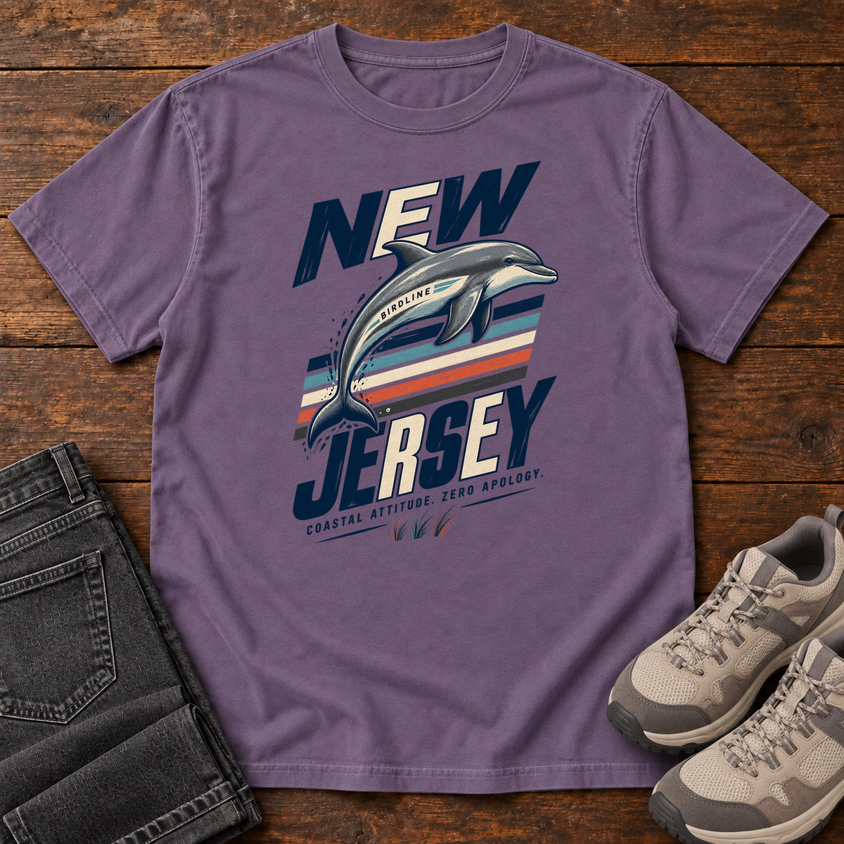 New Jersey Coastal Attitude Zero Regret Dolphin T-Shirt in Grape