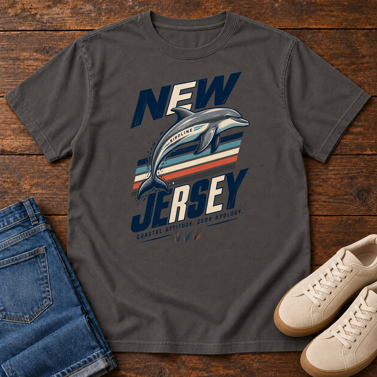 New Jersey Coastal Attitude Zero Regret Dolphin T-Shirt in Graphite