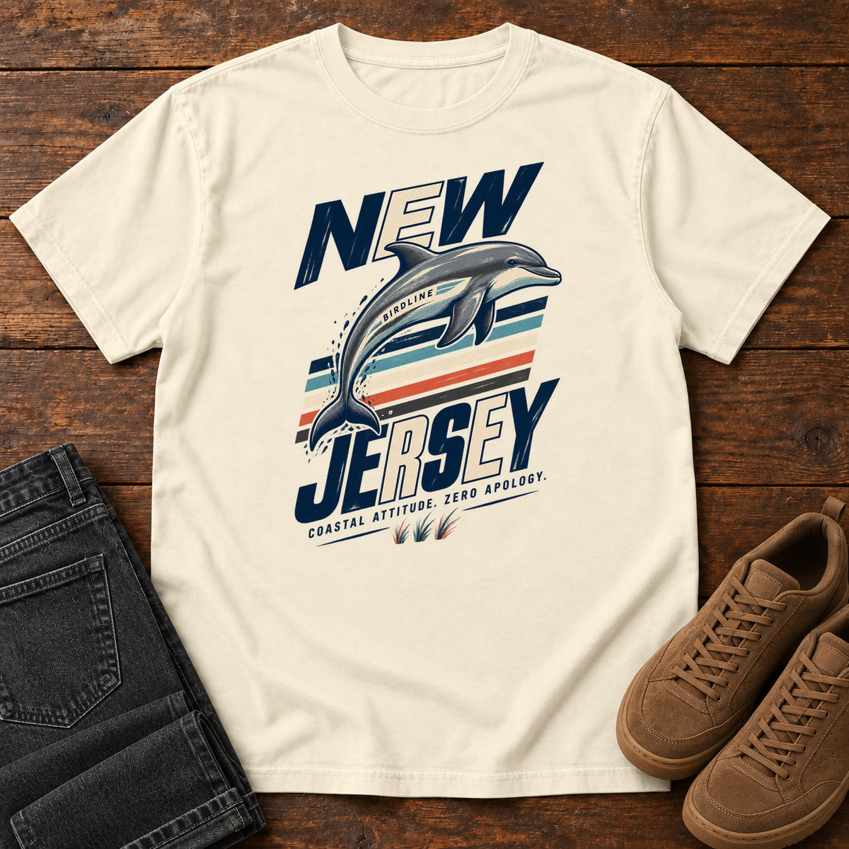 New Jersey Coastal Attitude Zero Regret Dolphin T-Shirt in Ivory