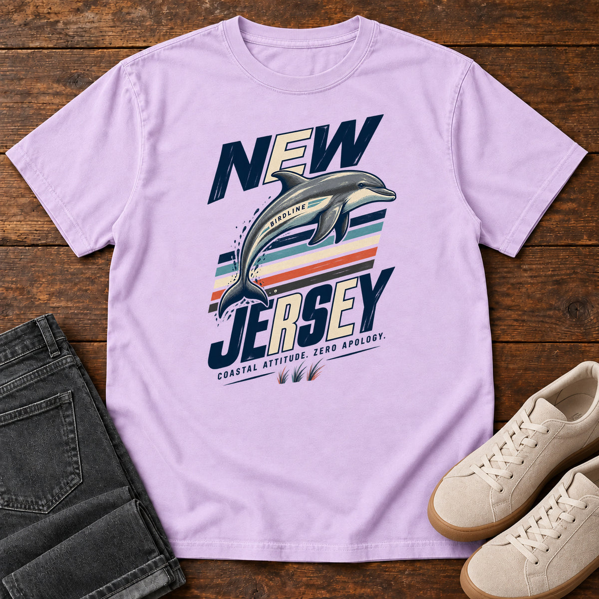 New Jersey Coastal Attitude Zero Regret Dolphin T-Shirt in Orchid