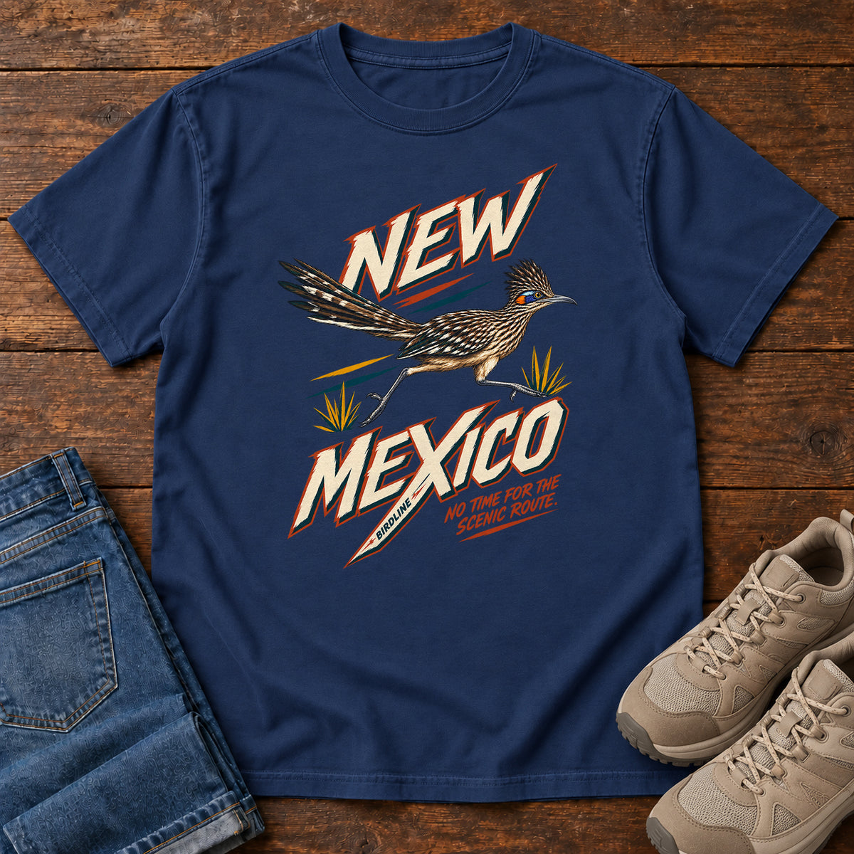 New Mexico No Time for the Scenic Route Roadrunner T-Shirt in True Navy