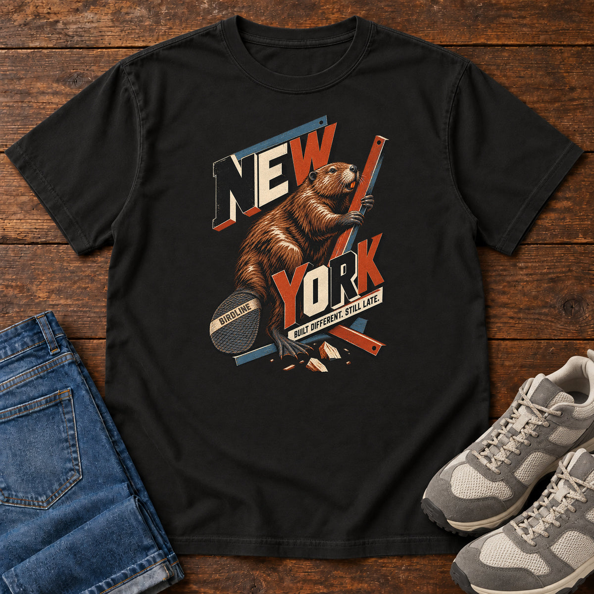 New York Built Different Still Late Beaver T-Shirt in Black