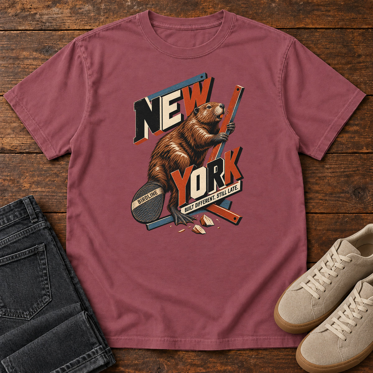 New York Built Different Still Late Beaver T-Shirt in Brick