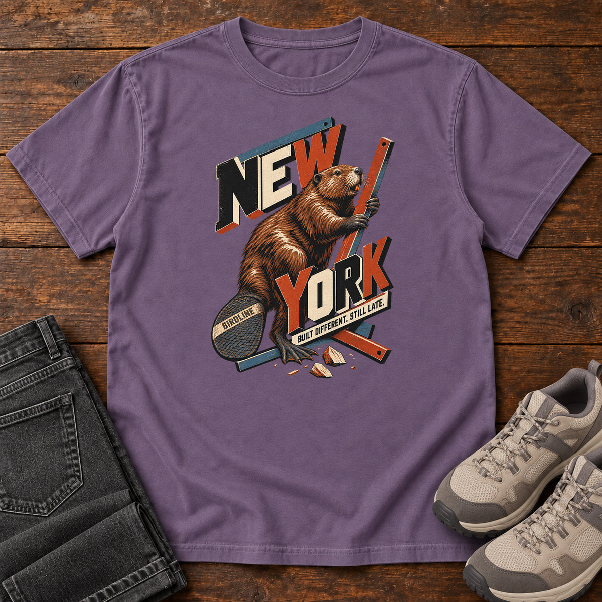 New York Built Different Still Late Beaver T-Shirt in Grape