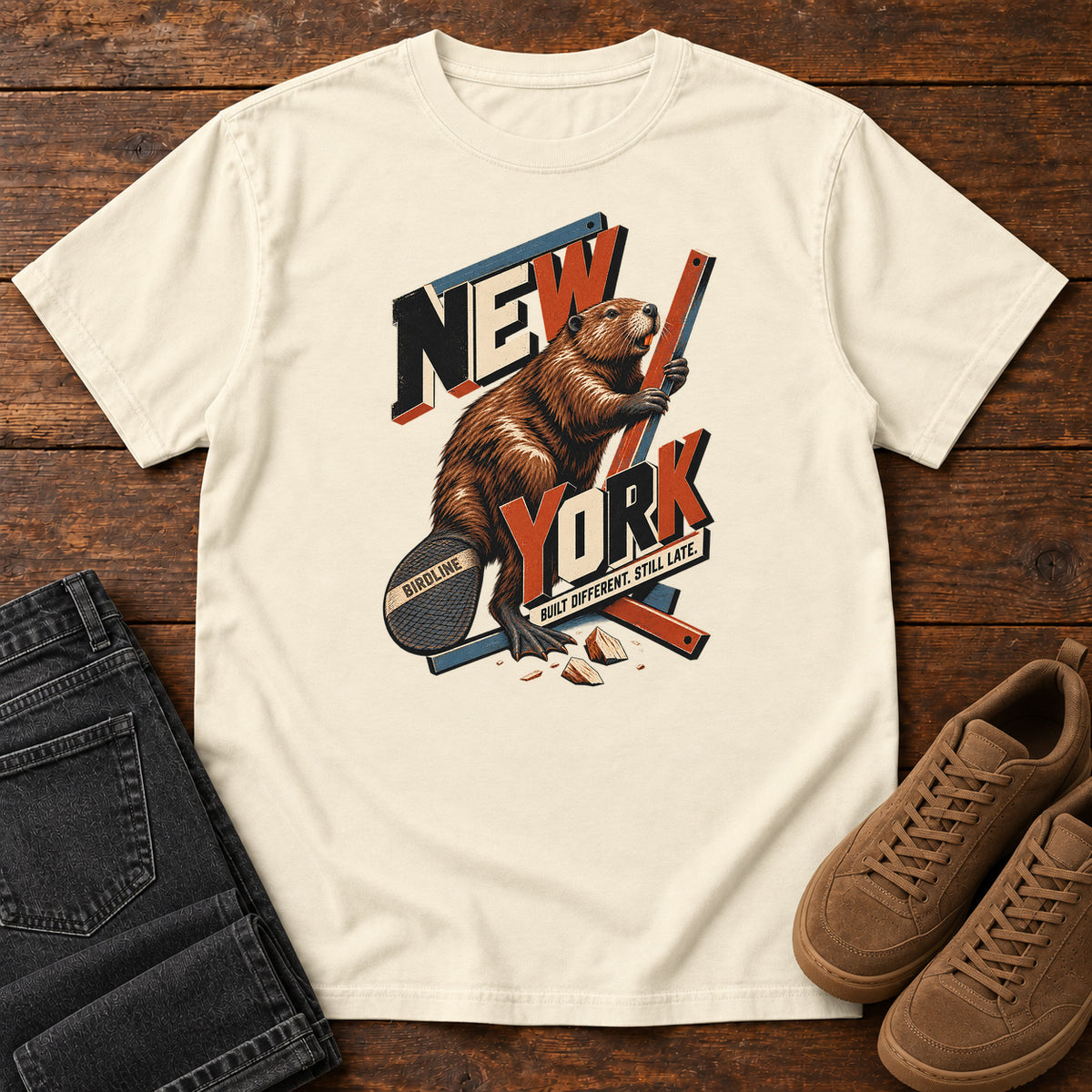 New York Built Different Still Late Beaver T-Shirt in Ivory