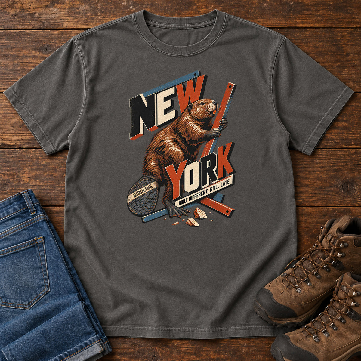 New York Built Different Still Late Beaver T-Shirt in Pepper