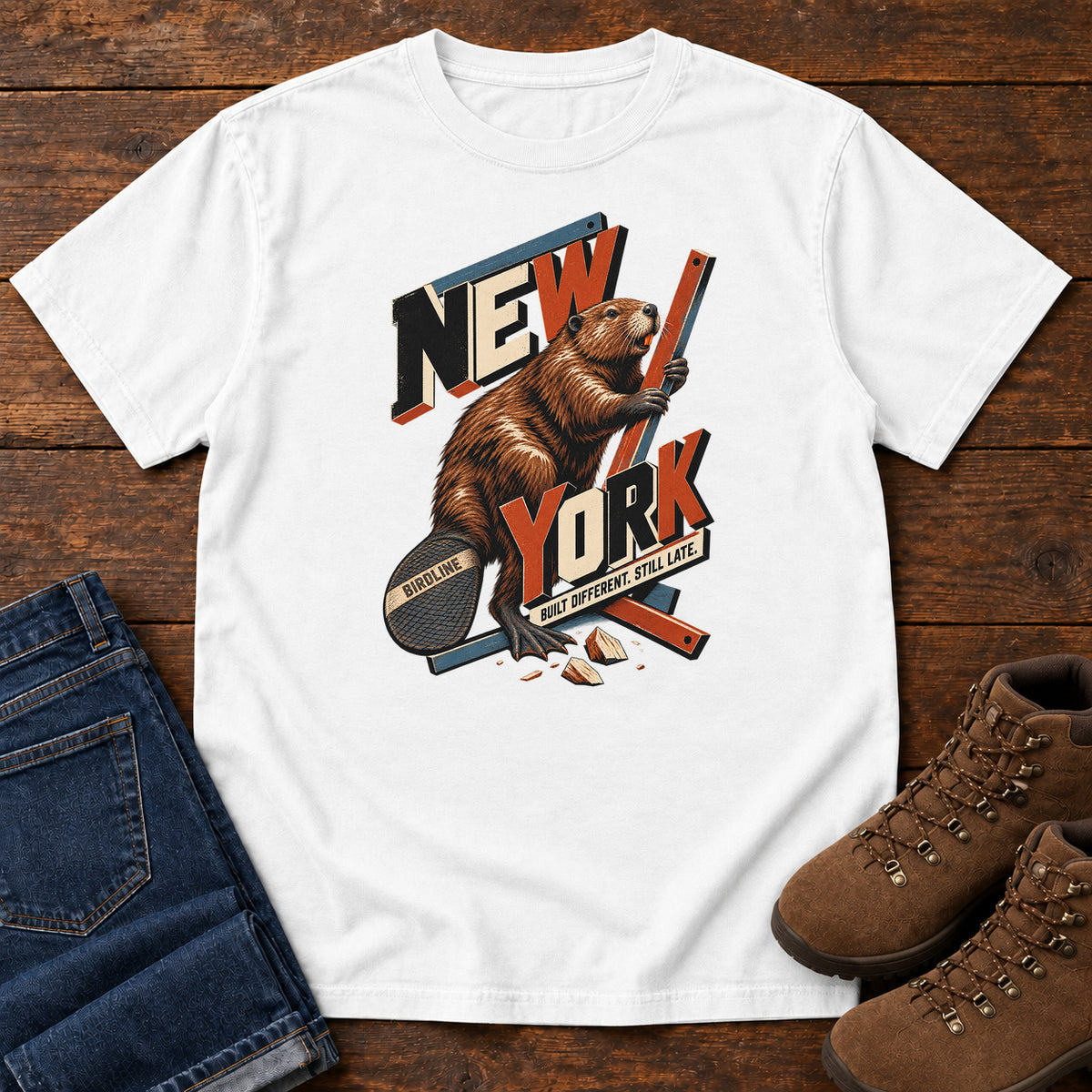 New York Built Different Still Late Beaver T-Shirt in White
