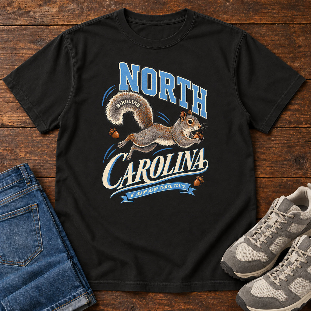 North Carolina Already Made Three Trips Squirrel T-Shirt in Black