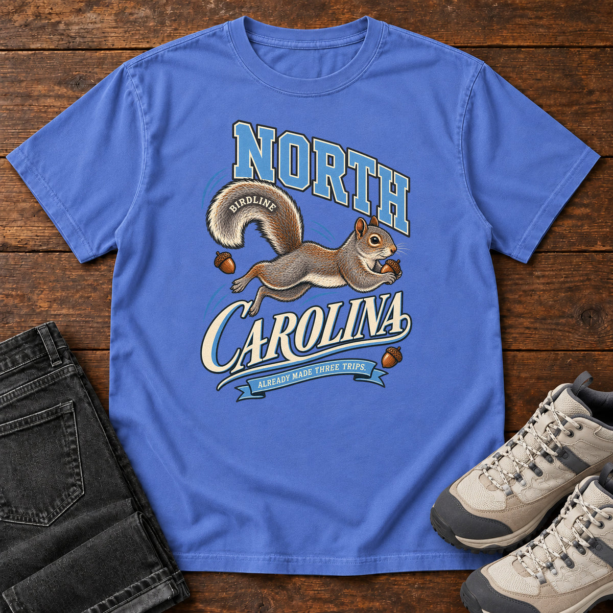 North Carolina Already Made Three Trips Squirrel T-Shirt in Mystic Blue