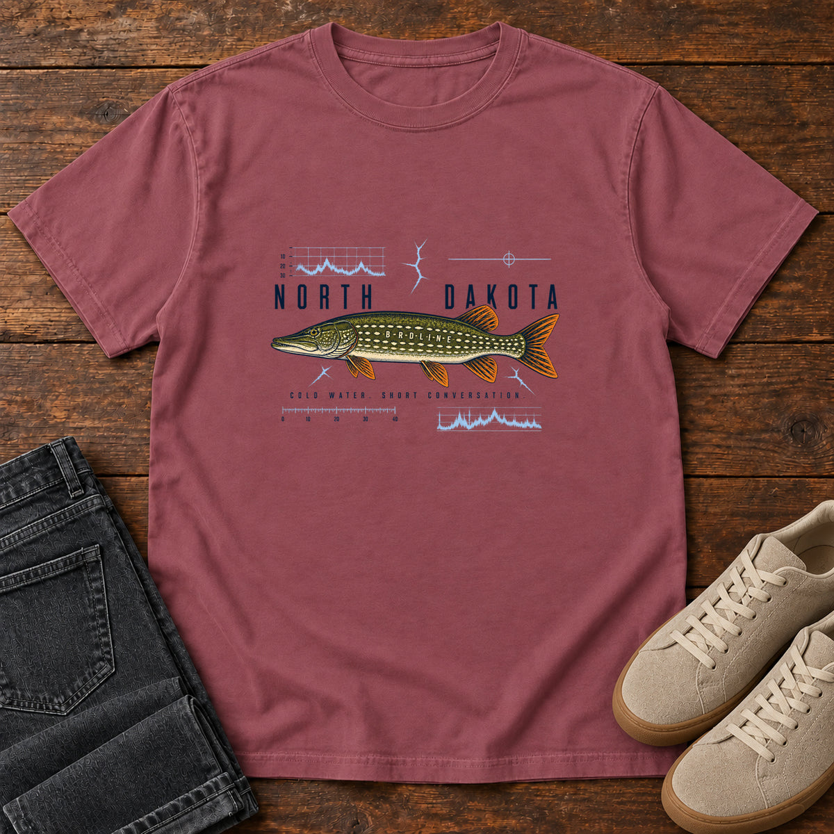 North Dakota Field Notes Sport Confused Pike T-Shirt in Brick